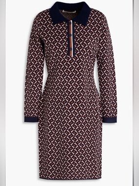Brand New Diane Von Furstenberg Navy Geometric Knit Sweater Dress - XL